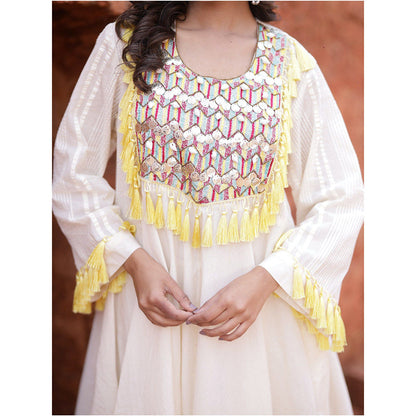 Mani Dua Khanna Embroidery Work On Ivory Anarkali with Pant (Set of 2)