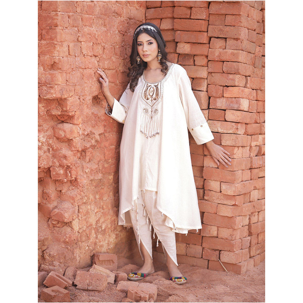 Mani Dua Khanna Asymmetric Ivory Kurta with Dhoti (Set of 2)