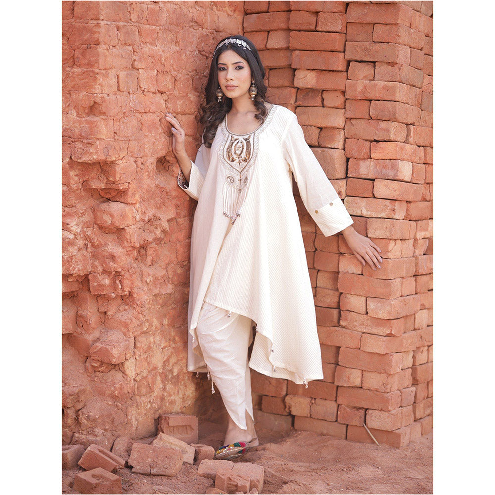 Mani Dua Khanna Asymmetric Ivory Kurta with Dhoti (Set of 2)
