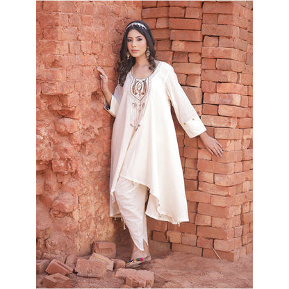 Mani Dua Khanna Asymmetric Ivory Kurta with Dhoti (Set of 2)