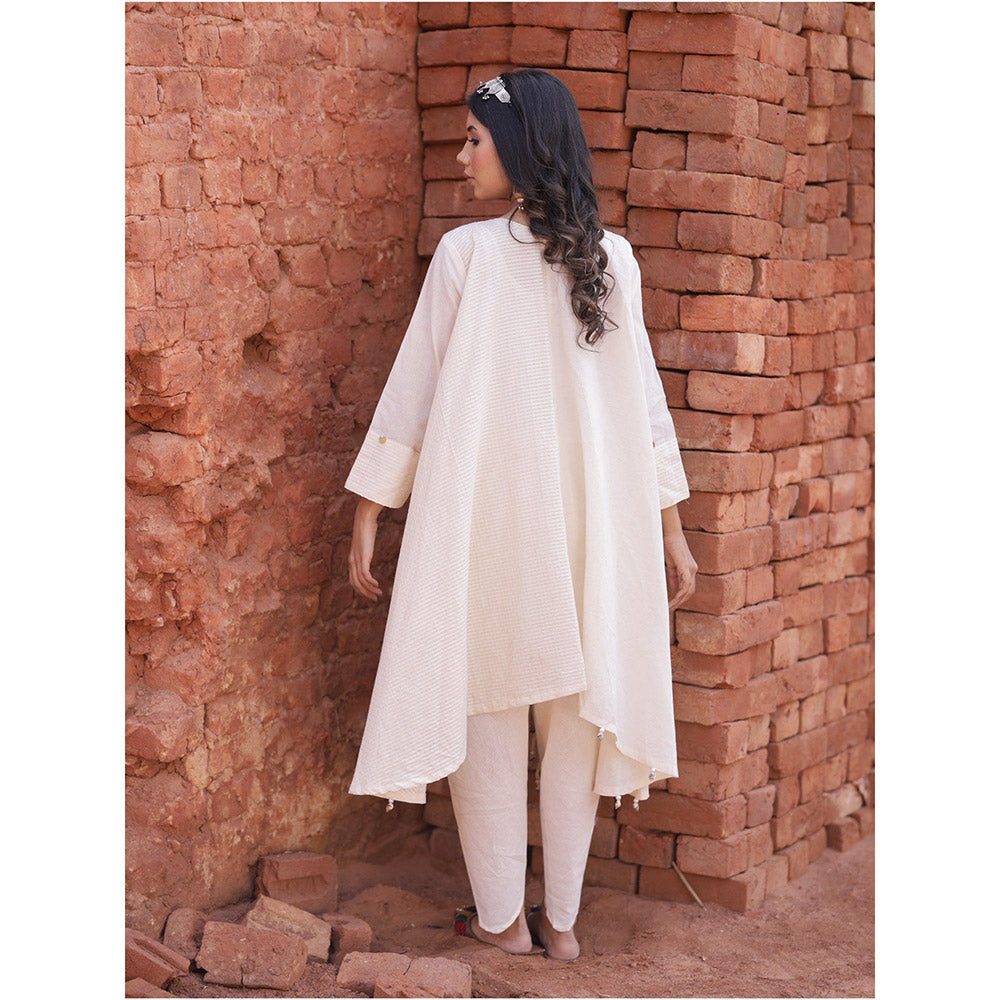 Mani Dua Khanna Asymmetric Ivory Kurta with Dhoti (Set of 2)