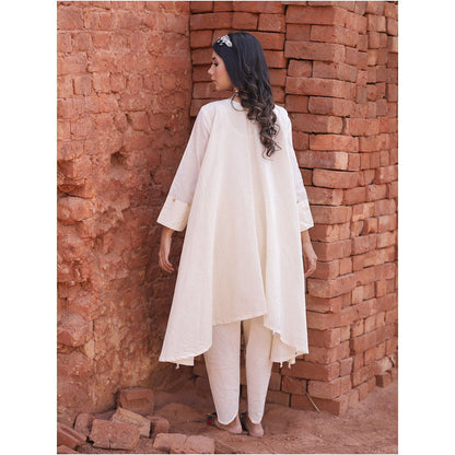 Mani Dua Khanna Asymmetric Ivory Kurta with Dhoti (Set of 2)