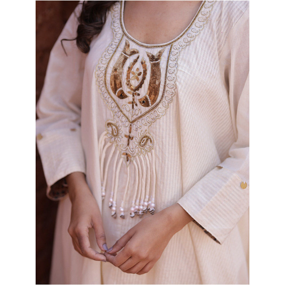 Mani Dua Khanna Asymmetric Ivory Kurta with Dhoti (Set of 2)