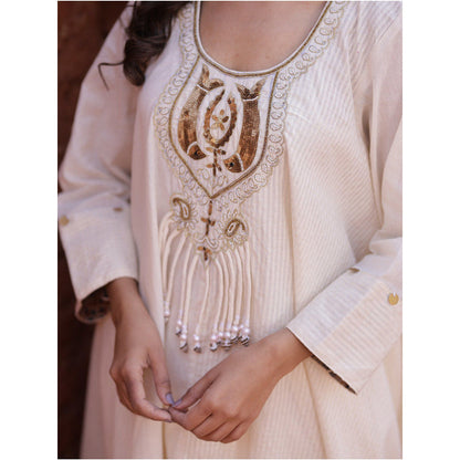 Mani Dua Khanna Asymmetric Ivory Kurta with Dhoti (Set of 2)