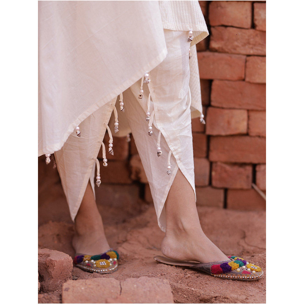 Mani Dua Khanna Asymmetric Ivory Kurta with Dhoti (Set of 2)