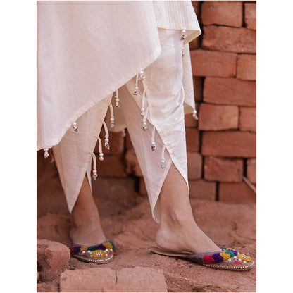 Mani Dua Khanna Asymmetric Ivory Kurta with Dhoti (Set of 2)