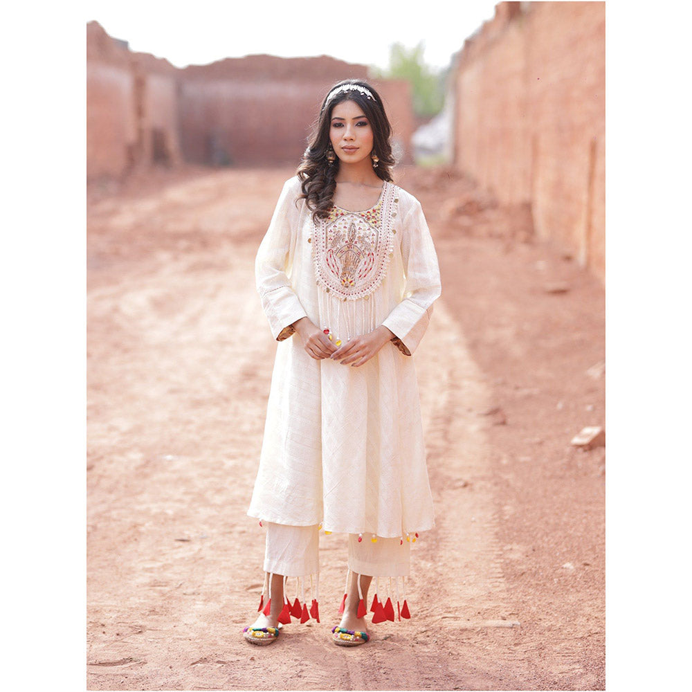 Mani Dua Khanna A Line Ivory Anarkali with Pant (Set of 2)