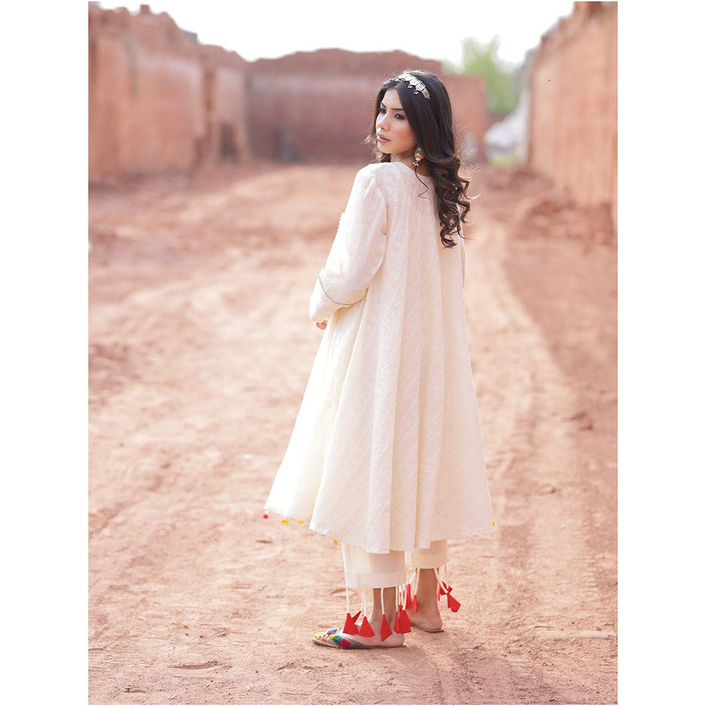 Mani Dua Khanna A Line Ivory Anarkali with Pant (Set of 2)