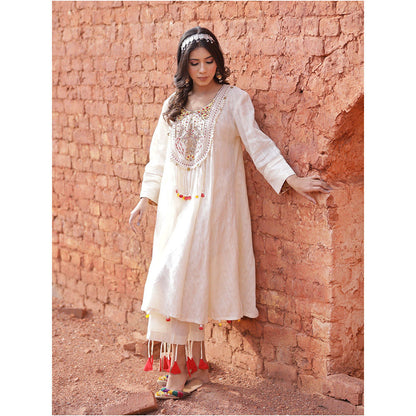 Mani Dua Khanna A Line Ivory Anarkali with Pant (Set of 2)