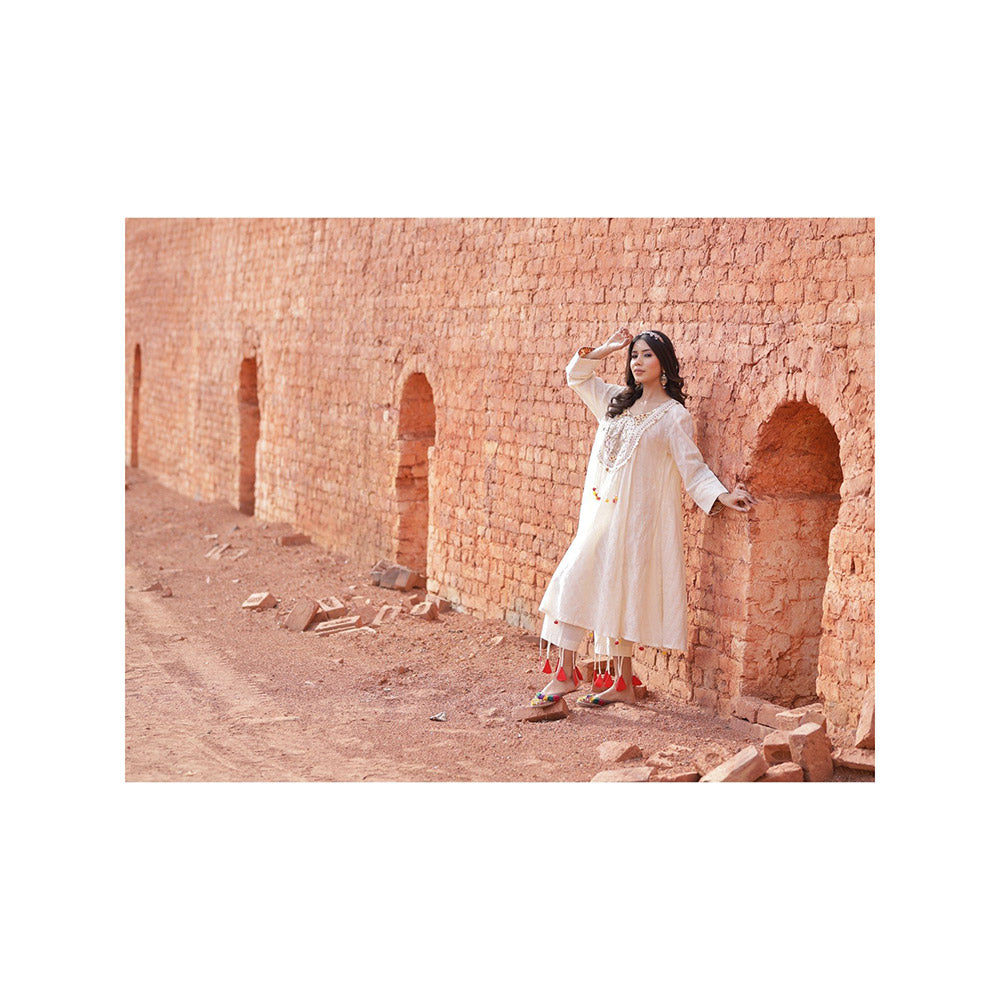 Mani Dua Khanna A Line Ivory Anarkali with Pant (Set of 2)