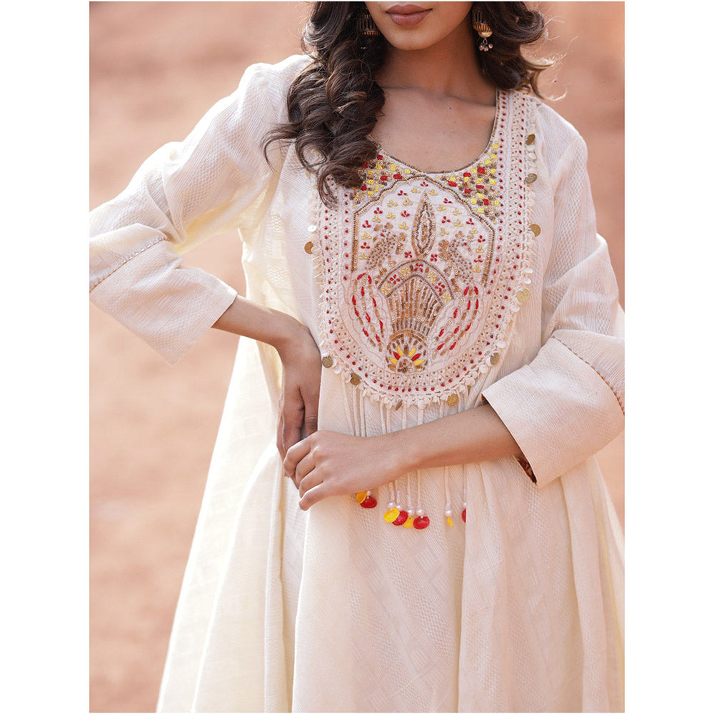 Mani Dua Khanna A Line Ivory Anarkali with Pant (Set of 2)