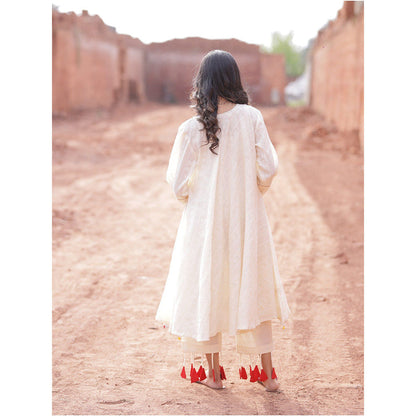 Mani Dua Khanna A Line Ivory Anarkali with Pant (Set of 2)