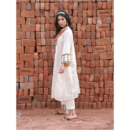 Mani Dua Khanna Ivory Boho Style Straight Anarkali with Pant (Set of 2)