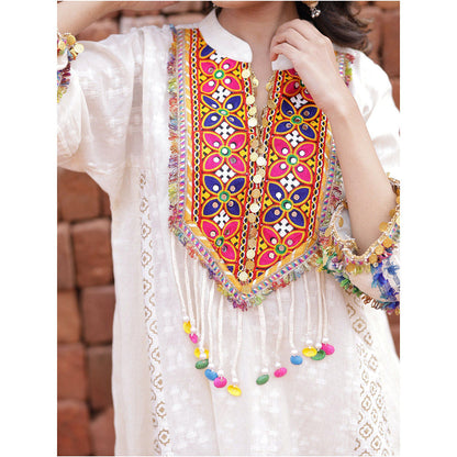 Mani Dua Khanna Ivory Boho Style Straight Anarkali with Pant (Set of 2)