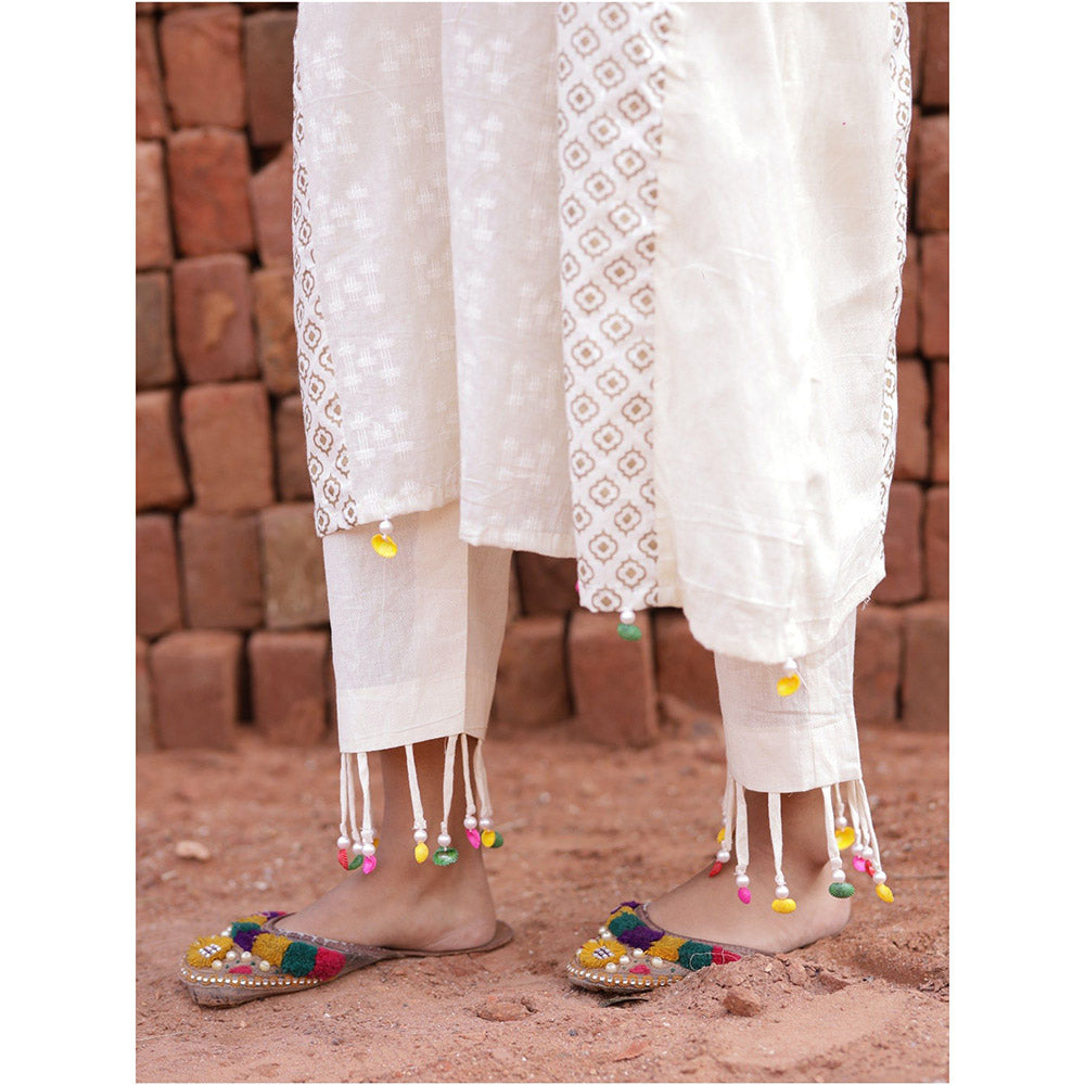 Mani Dua Khanna Ivory Boho Style Straight Anarkali with Pant (Set of 2)