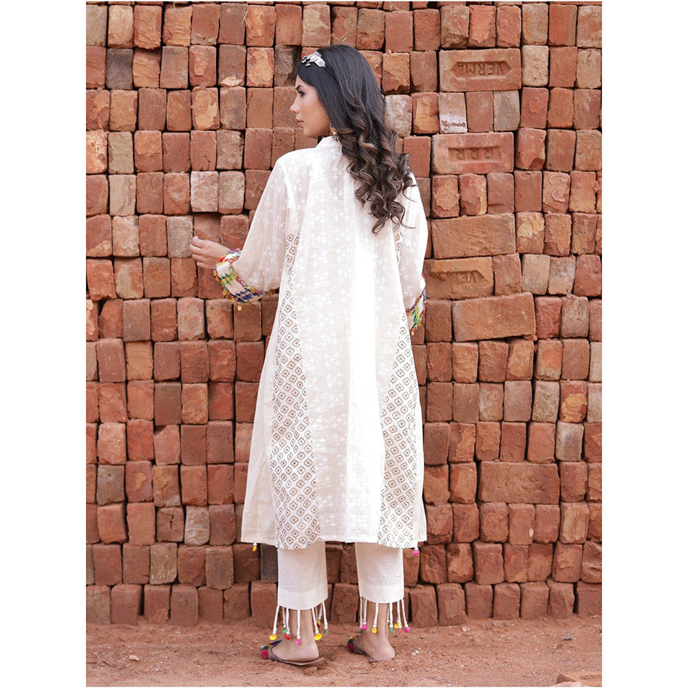 Mani Dua Khanna Ivory Boho Style Straight Anarkali with Pant (Set of 2)