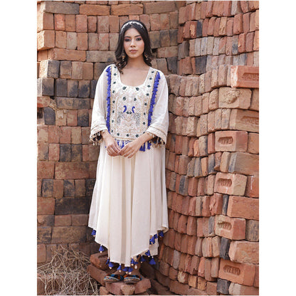 Mani Dua Khanna Patch Work Ivory Anarkali with Pant (Set of 2)