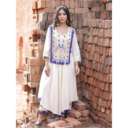 Mani Dua Khanna Patch Work Ivory Anarkali with Pant (Set of 2)