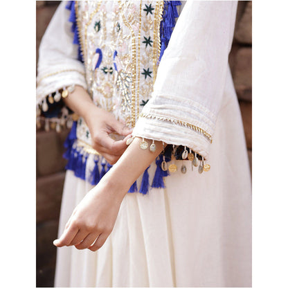 Mani Dua Khanna Patch Work Ivory Anarkali with Pant (Set of 2)