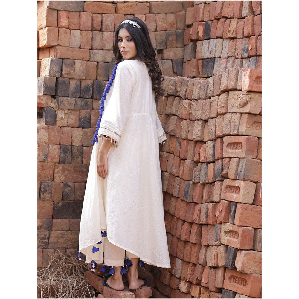 Mani Dua Khanna Patch Work Ivory Anarkali with Pant (Set of 2)