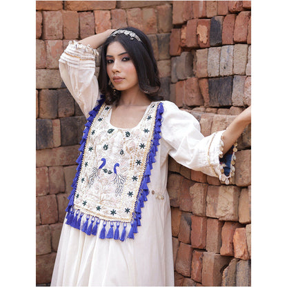 Mani Dua Khanna Patch Work Ivory Anarkali with Pant (Set of 2)