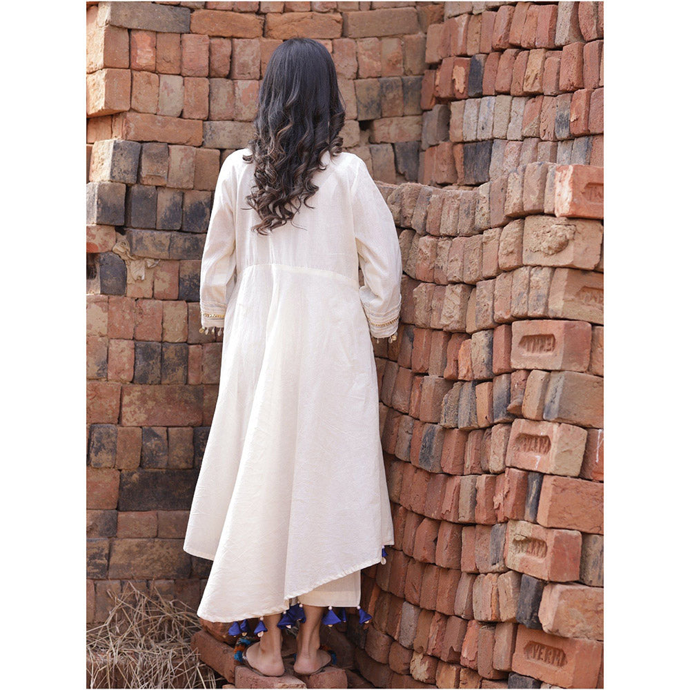 Mani Dua Khanna Patch Work Ivory Anarkali with Pant (Set of 2)