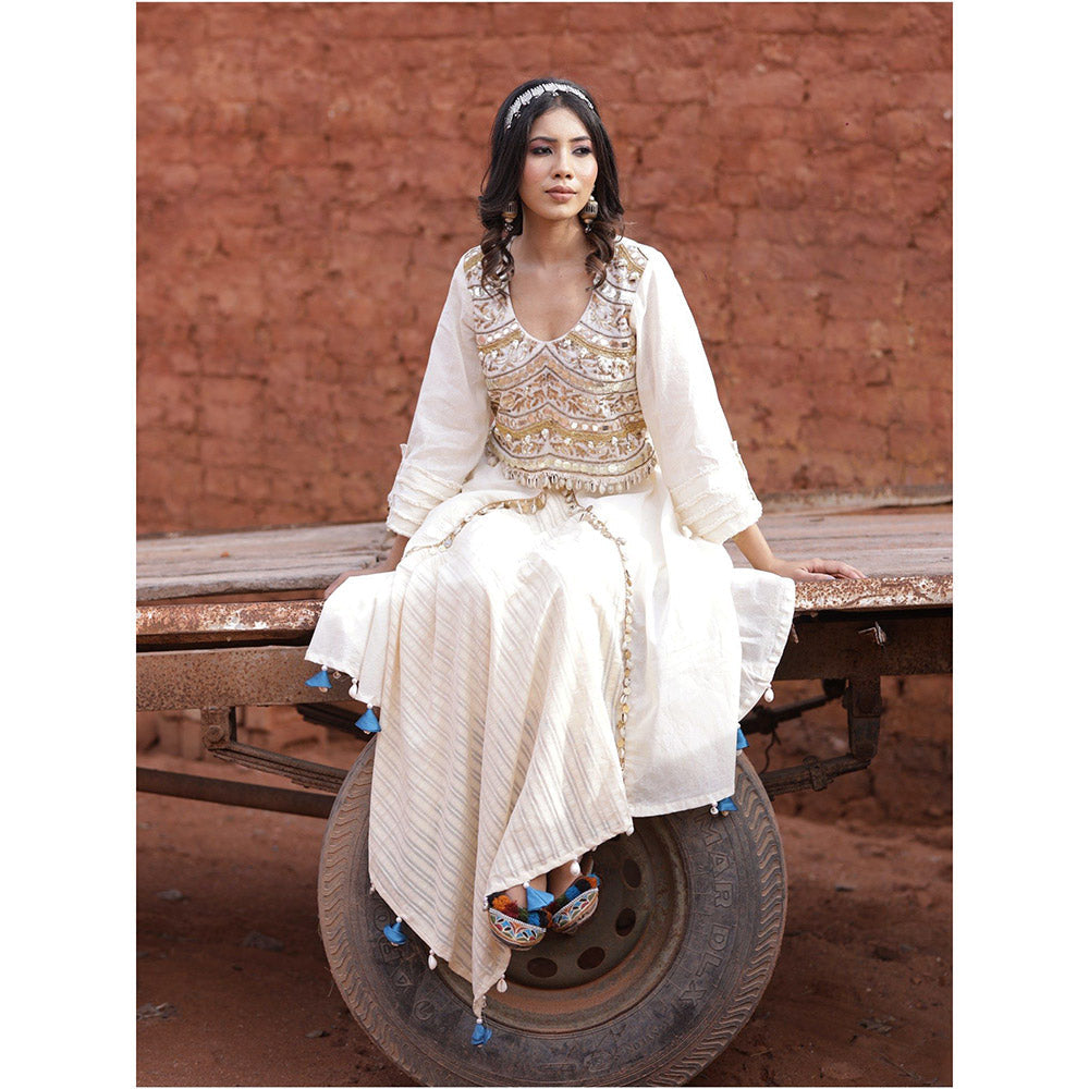 Mani Dua Khanna Coin N Shell Work Ivory Kurta with Pant (Set of 2)