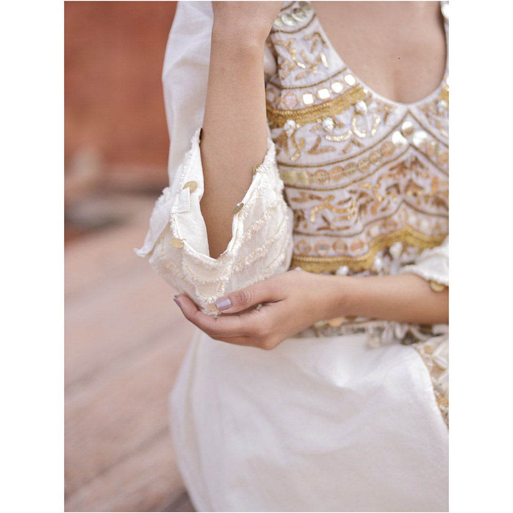 Mani Dua Khanna Coin N Shell Work Ivory Kurta with Pant (Set of 2)