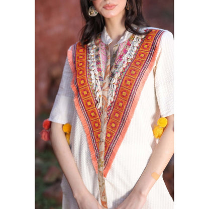 Mani Dua Khanna Embroidered Ivory Kurta with Pant (Set of 2)