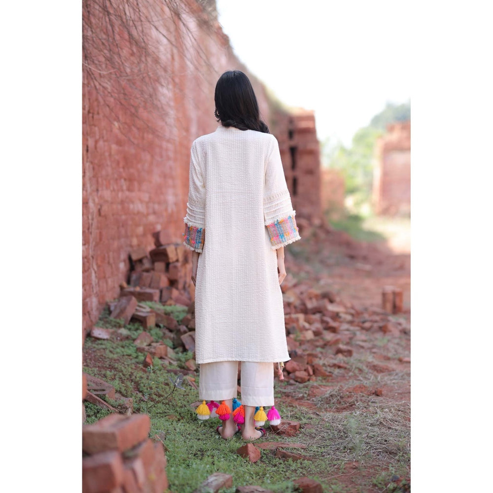 Mani Dua Khanna Ivory Colourful Embroidery Kurta with Pant (Set of 2)