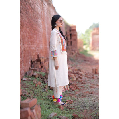 Mani Dua Khanna Ivory Colourful Embroidery Kurta with Pant (Set of 2)