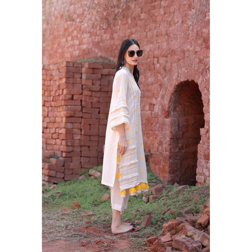 Mani Dua Khanna Saanjh Ivory Tassel Kurta with Pant (Set of 2)