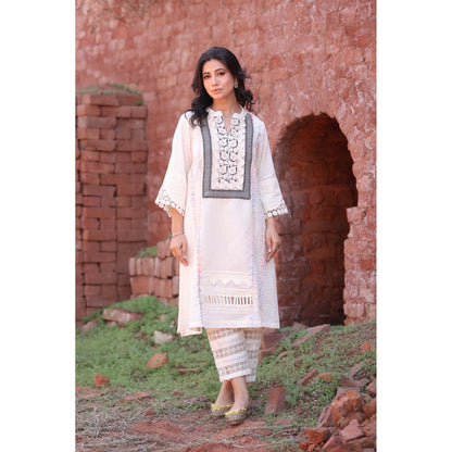 Mani Dua Khanna Ivory Thread Kurta with Pant (Set of 2)