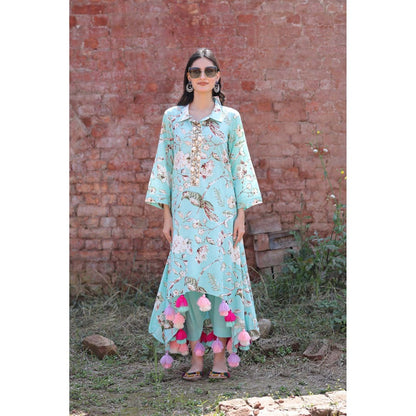 Mani Dua Khanna Aqua Bird Print Kurta with Pant (Set of 2)