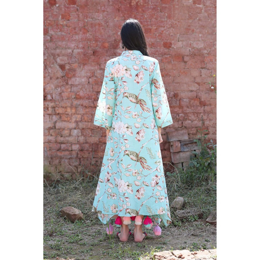 Mani Dua Khanna Aqua Bird Print Kurta with Pant (Set of 2)