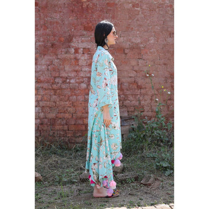 Mani Dua Khanna Aqua Bird Print Kurta with Pant (Set of 2)