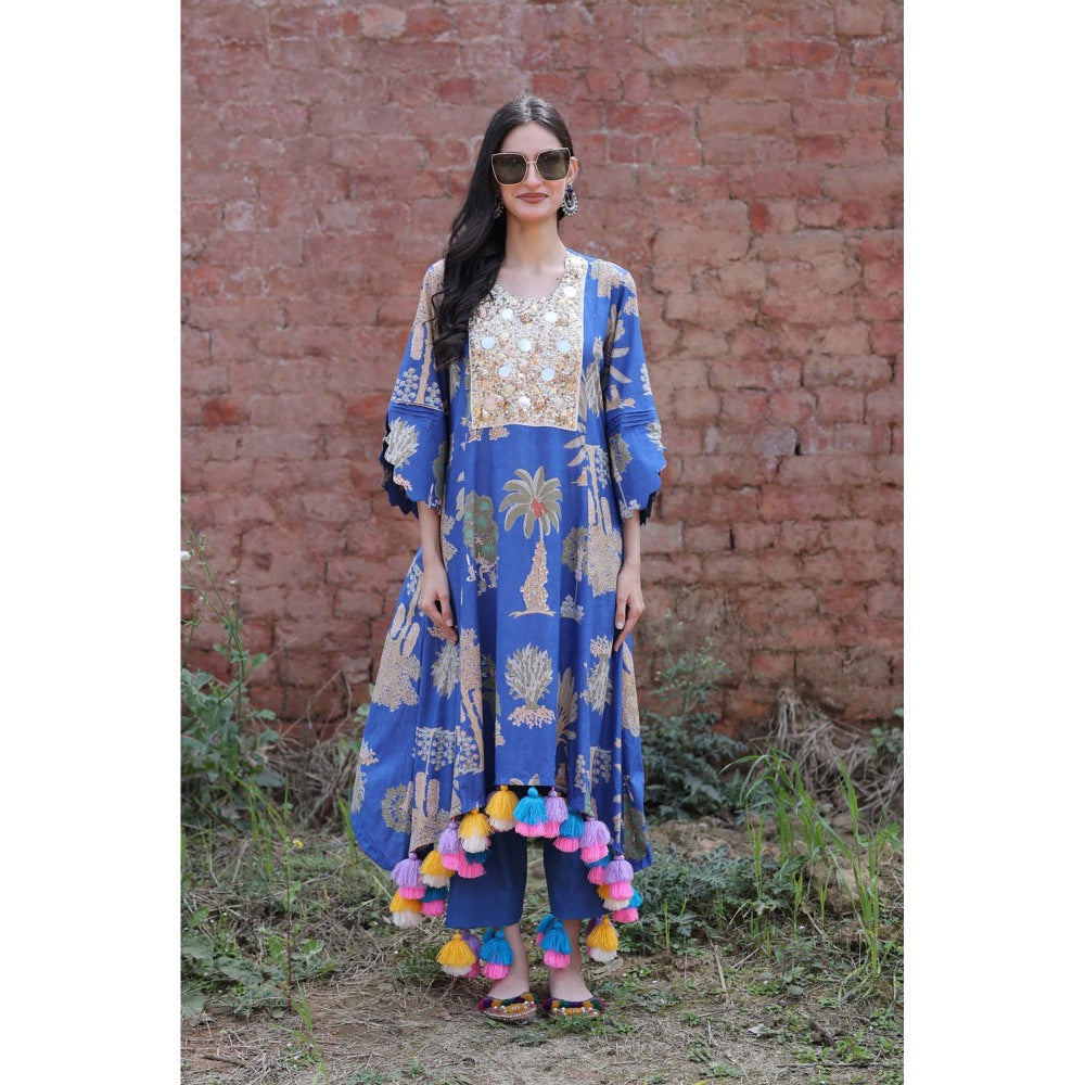 Mani Dua Khanna Tassel Bloom Blue Kurta with Pant (Set of 2)