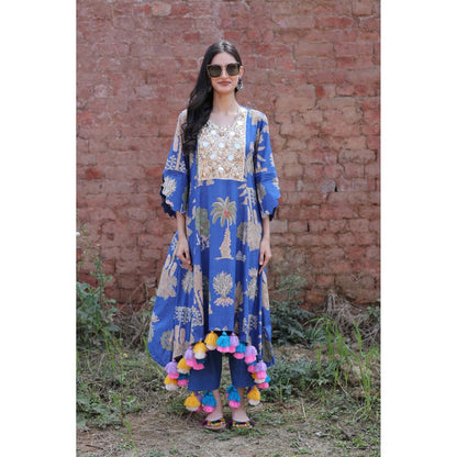 Mani Dua Khanna Tassel Bloom Blue Kurta with Pant (Set of 2)