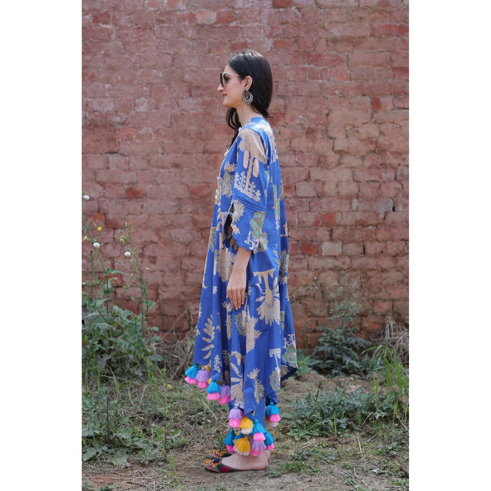 Mani Dua Khanna Tassel Bloom Blue Kurta with Pant (Set of 2)