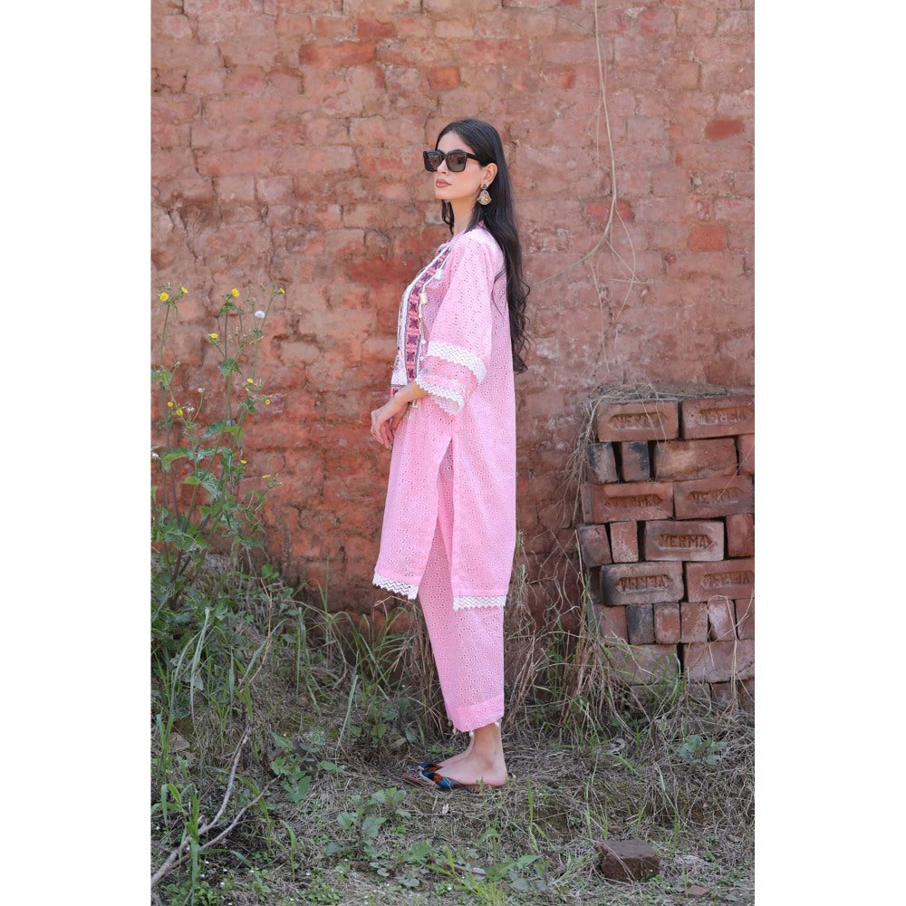 Mani Dua Khanna Pink Chikankari Embroidered Kurta with Pant (Set of 2)