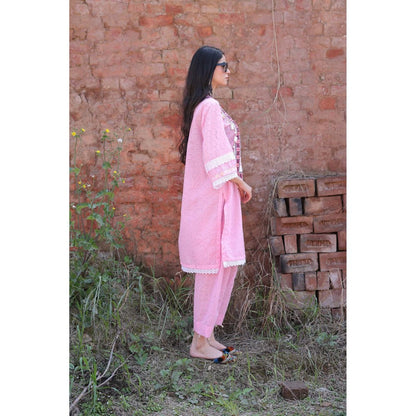 Mani Dua Khanna Pink Chikankari Embroidered Kurta with Pant (Set of 2)
