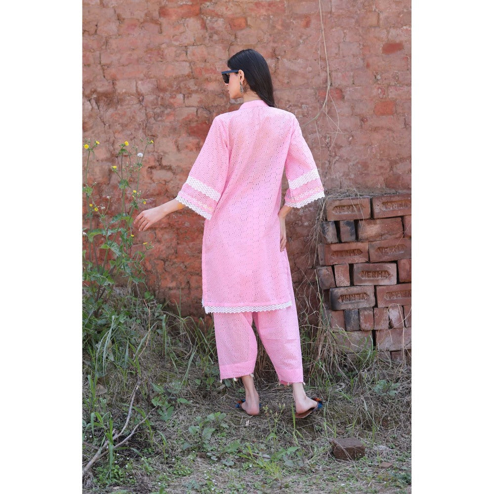 Mani Dua Khanna Pink Chikankari Embroidered Kurta with Pant (Set of 2)