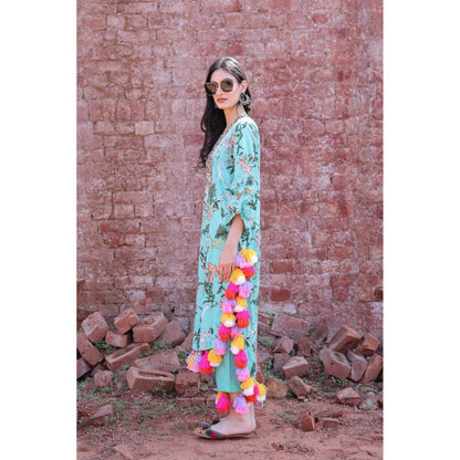 Mani Dua Khanna Green Tropical Tassel Dream Kurta with Pant (Set of 2)