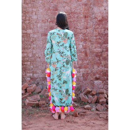 Mani Dua Khanna Green Tropical Tassel Dream Kurta with Pant (Set of 2)