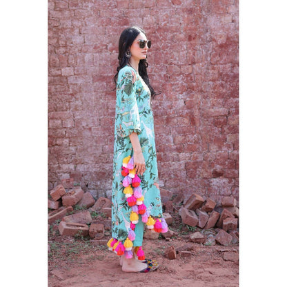 Mani Dua Khanna Green Tropical Tassel Dream Kurta with Pant (Set of 2)