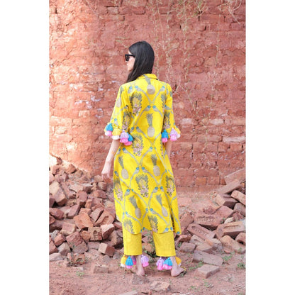 Mani Dua Khanna Sunshine Yellow Botanical Kurta with Pant (Set of 2)