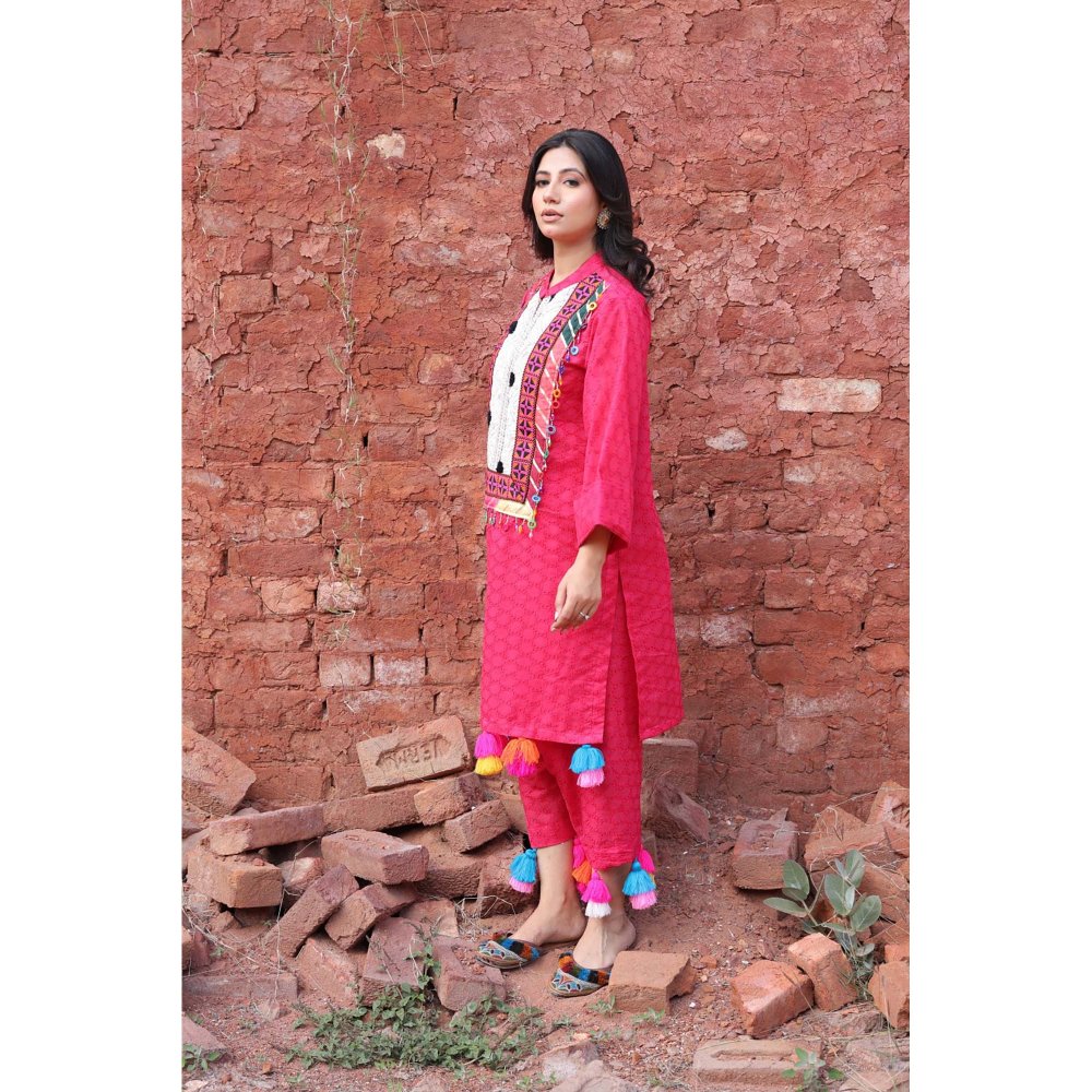 Mani Dua Khanna Pink Tassels Kurta with Pant (Set of 2)