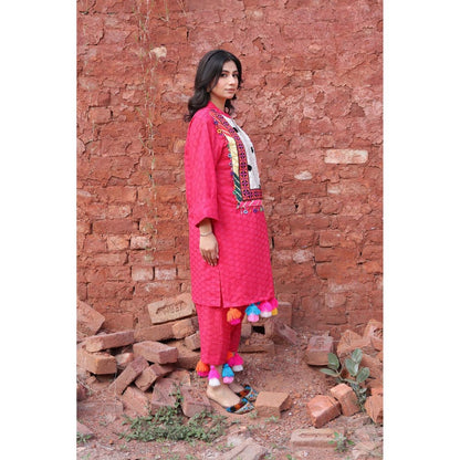 Mani Dua Khanna Pink Tassels Kurta with Pant (Set of 2)
