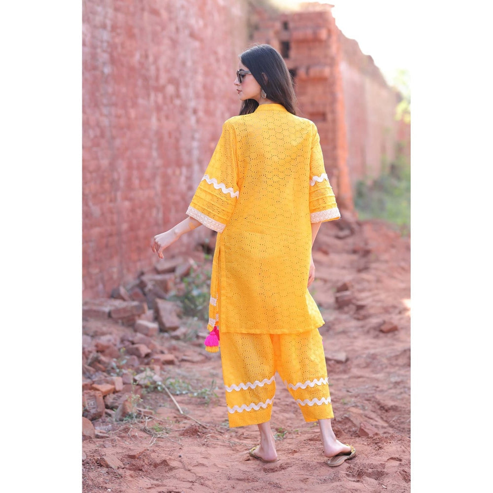 Mani Dua Khanna Mustard Chikankari Kurta with Pant (Set of 2)