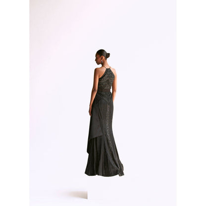 Manika Nanda Black Embellished Trumpet Gown With Detachable Belt (Set of 2)